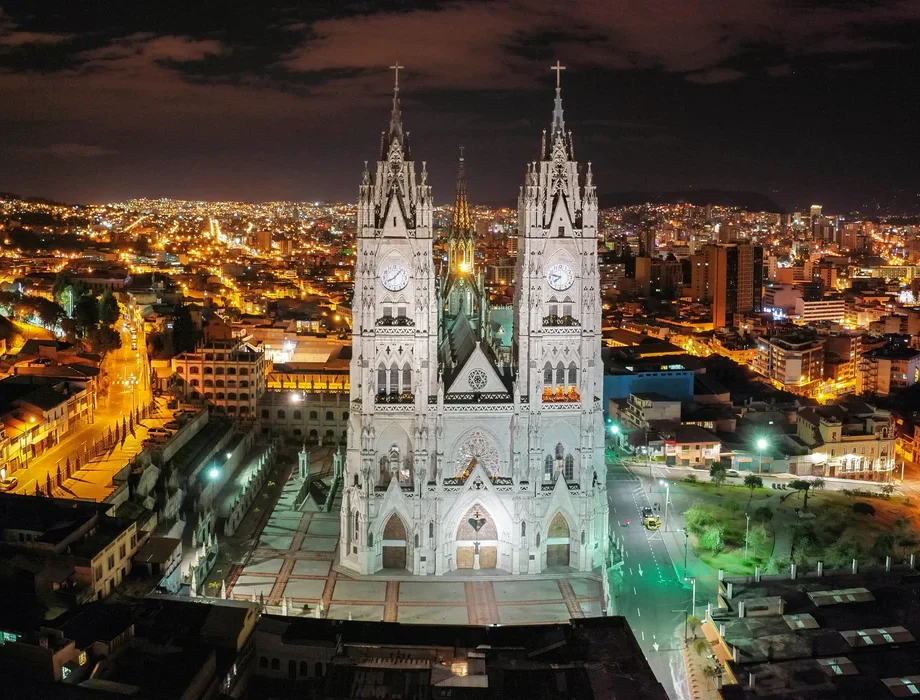 Ecuador Quito cathedral exterior night