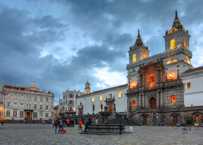 Ecuador Quito plaza cathedral evening