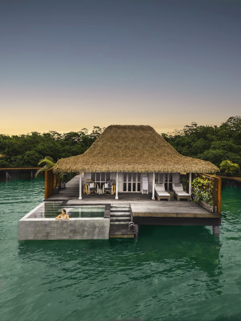 Nayara Bocas del Toro portrait view of deluxe overwater bungalow with plunge pool couples travel romantic honeymoon Panama