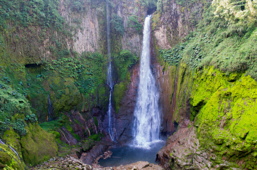 Catarata del Toro. Waterfall del Toro. Incredible waterfall in Costa Rica, Bajos del Toro. Extinct volcano crater.